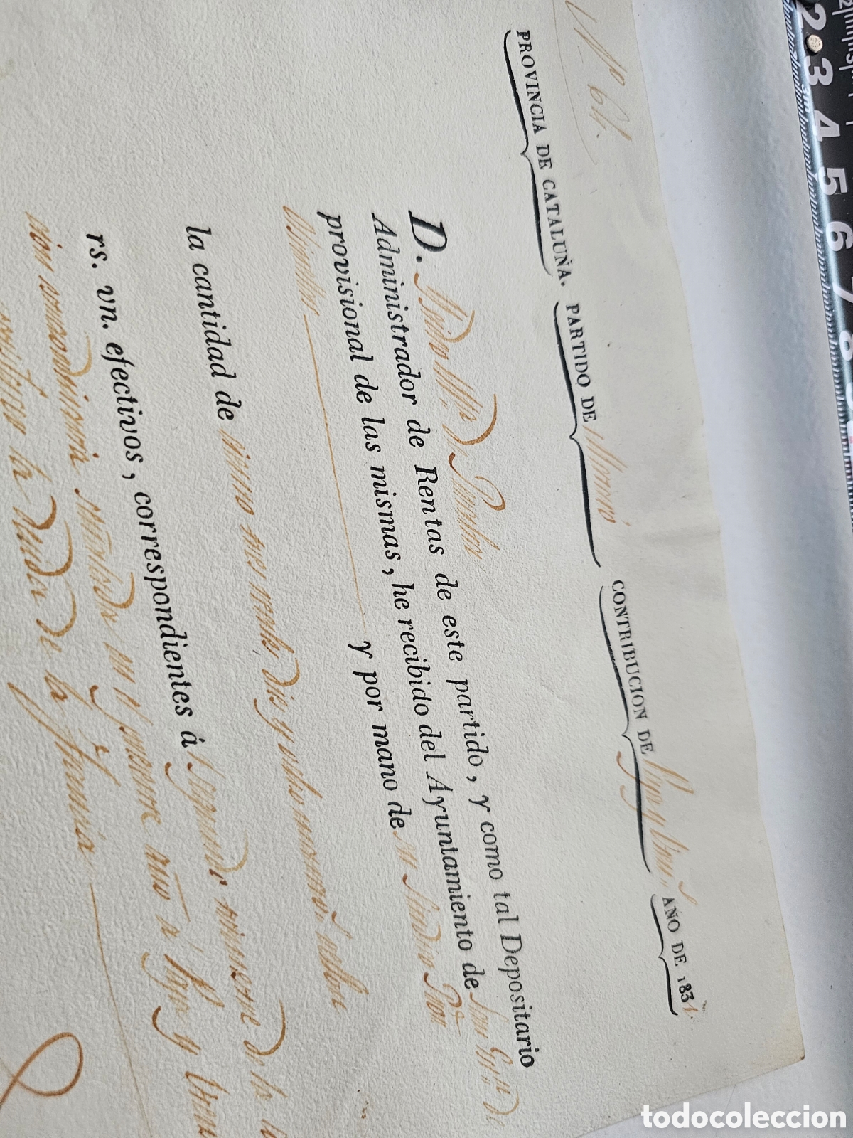 Documentos antiguos: Documento Hist&oacute;rico 1831: Carta de Pago Contribuci&oacute;n Extraordinaria - Matar&oacute; (Catalu&ntilde;a) Fernando VII