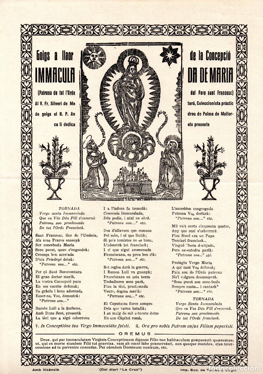 Documentos antiguos: Goigs a llaor de la Concepci&oacute; Immaculada de Mar&iacute;a.