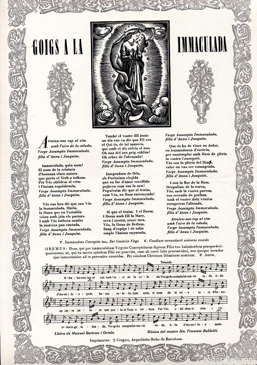 Documentos antiguos: [1954]. Goigs a la Immaculada.