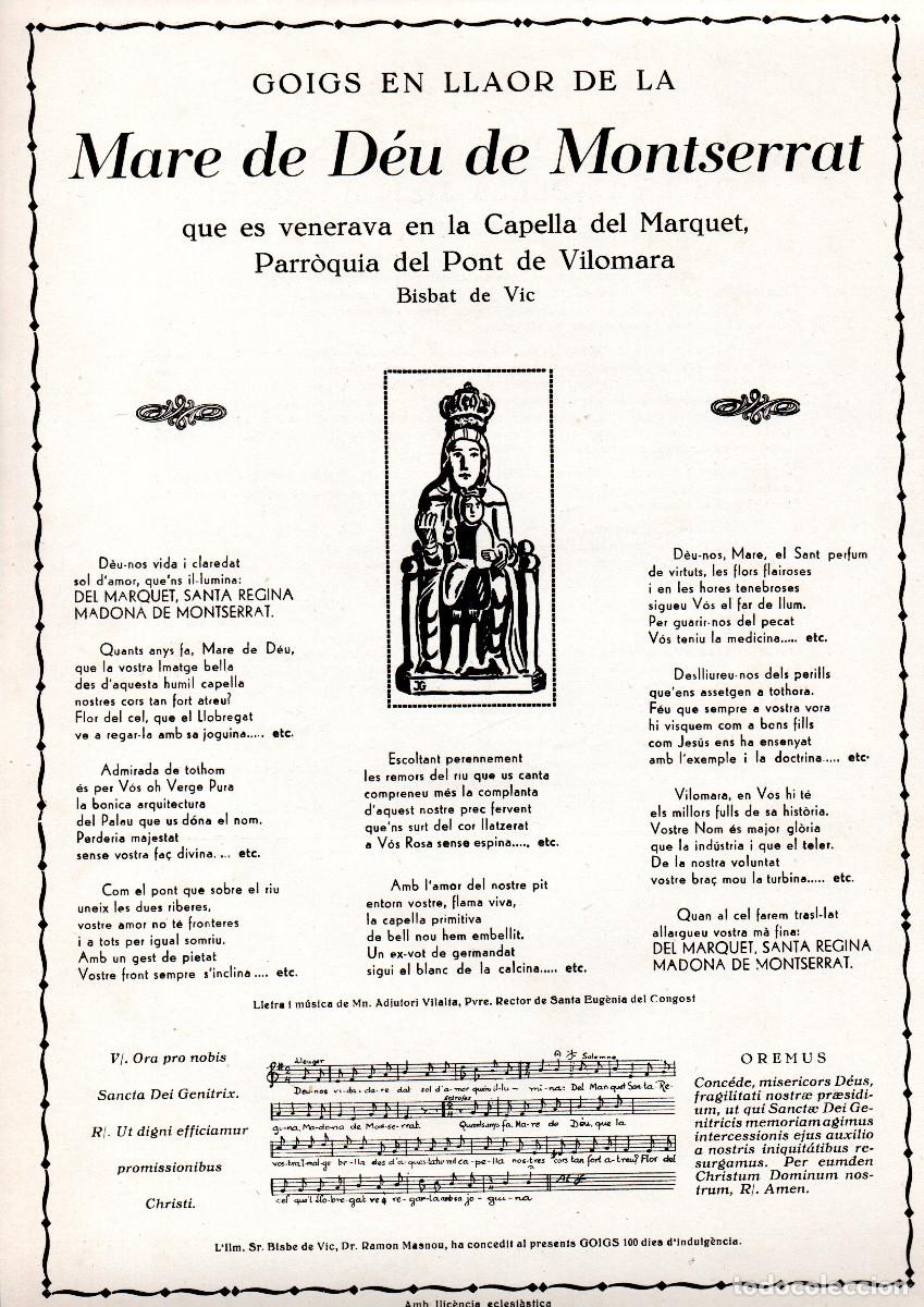 Documentos antiguos: Goigs en llaor de la Mare de D&eacute;u de Montserrat que es venera en la C. del Marquet, Pont de Vilomara.