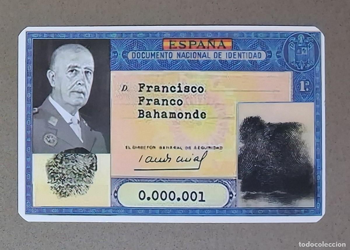 Documentos antiguos: DNI de Francisco Franco. Bar Una Grande y Libre. Madrid. Reproducci&oacute;n a color. Como nuevo!
