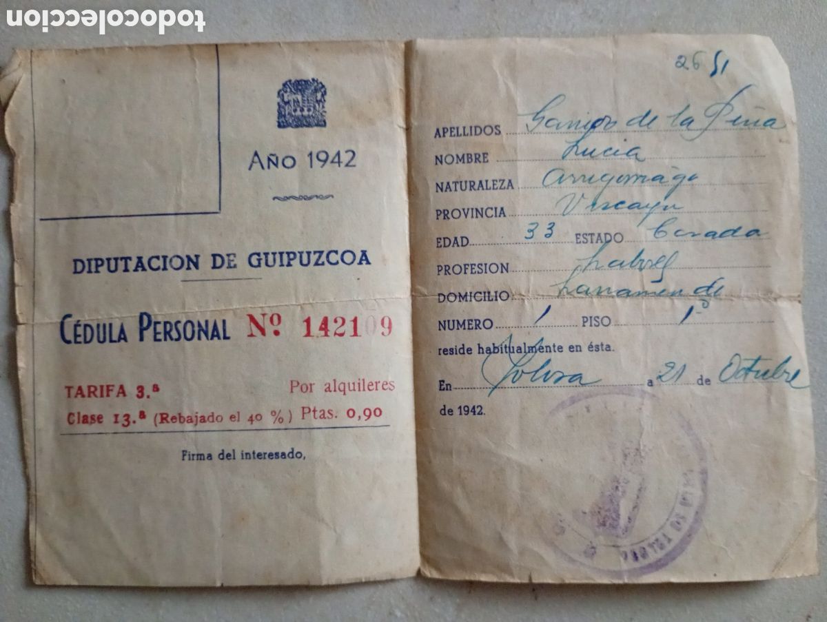 Documentos antiguos: C&eacute;dula personal 1942 - Foto 2