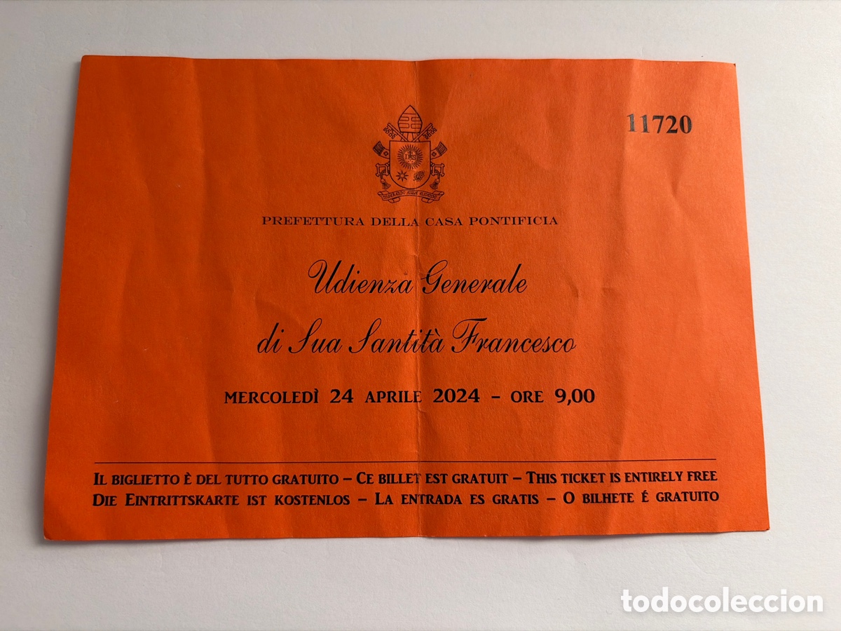 Documentos antiguos: Entrada ticket audiencia Papa Francisco 2024