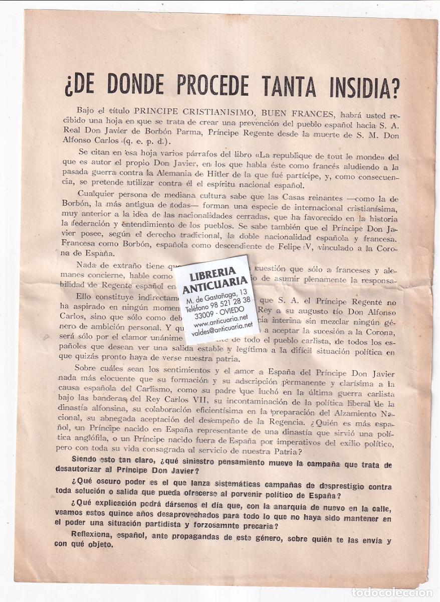 Documentos antiguos: DE D&Oacute;NDE PROCEDE TANTA INSIDIA. PRO JAVIER DE BORB&Oacute;N. CARLISMO