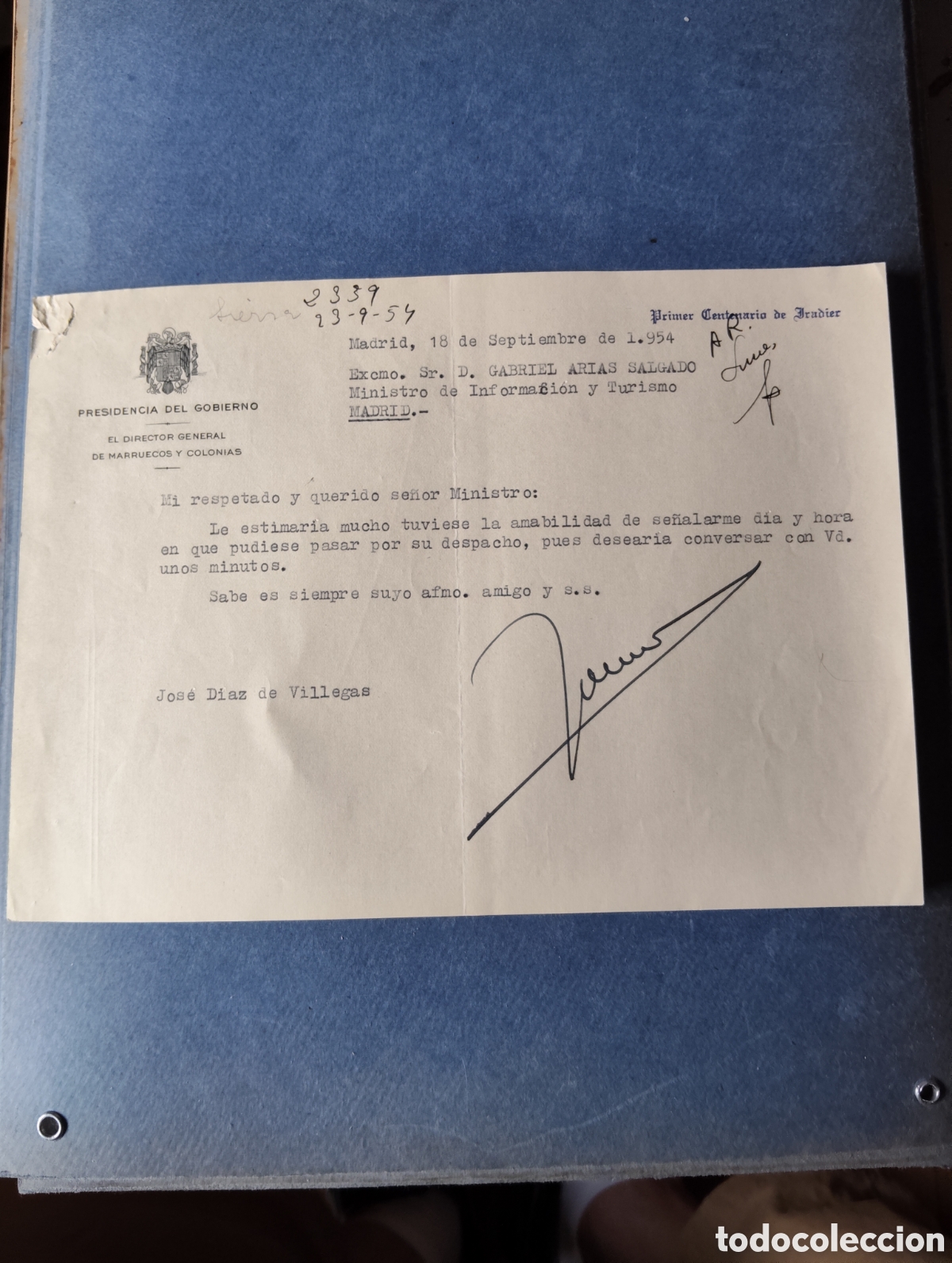 Documentos antiguos: PRIMER CENTENARIO DE IRADIER-DIRERTOR GENERAL DE MARRUECOS y COLONIAS