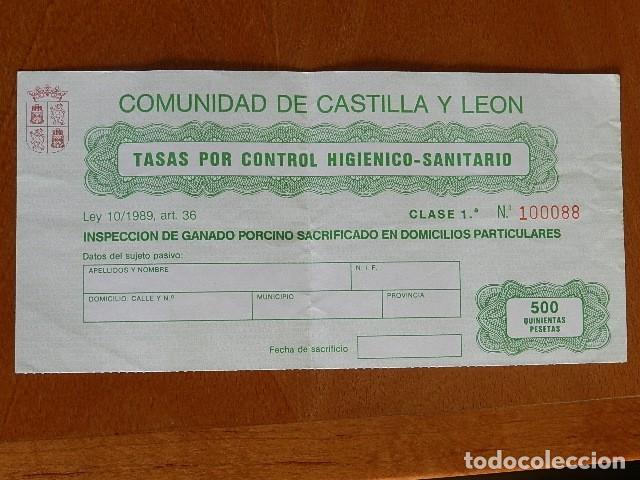 Documentos antiguos: Tasa por control higi&eacute;nico-Sanitario a&ntilde;os 90 Castilla y Le&oacute;n Inspecci&oacute;n ganado porcino Matanza