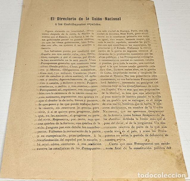 Documentos antiguos: COSTA, Joaqu&iacute;n [y otros...]. El Directorio de la Uni&oacute;n Nacional a los Contribuyentes espa&ntilde;oles. 1900