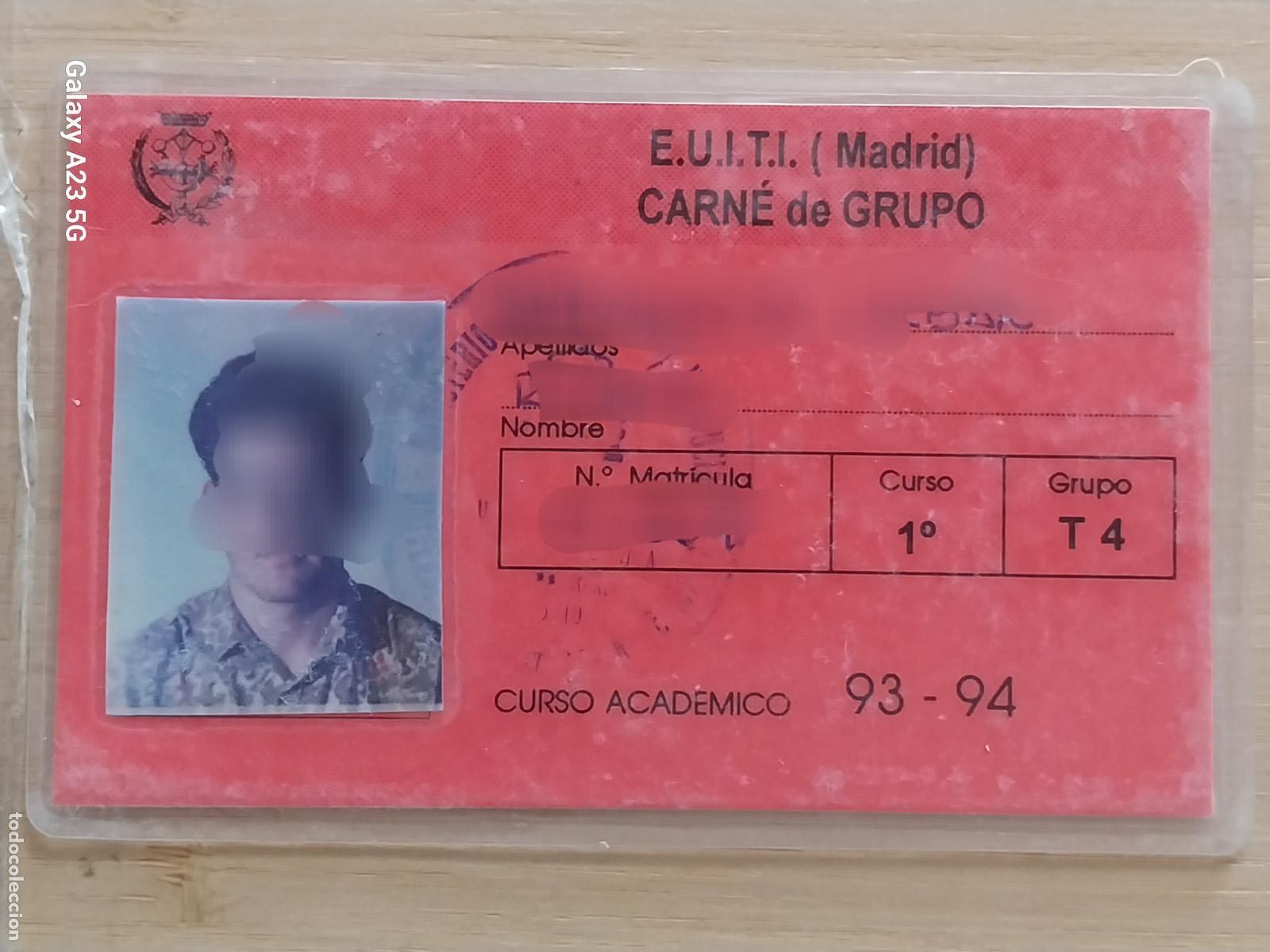 Documentos antiguos: E.U.I.T.I. EUITI CARNE DE GRUPO A&Ntilde;O 1993 1994 11X7CMS ESCUELA UNIVERSITARIA INGENIERIA TECNICA