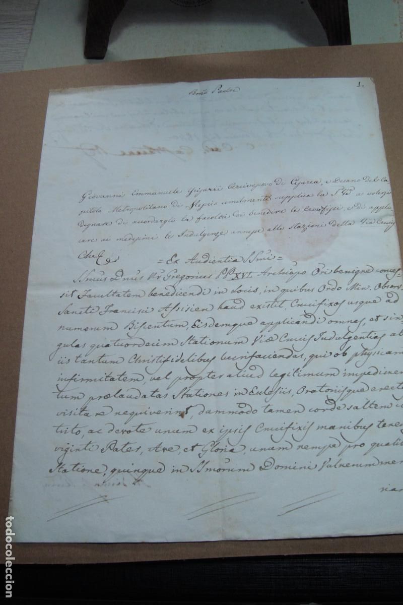 Documentos antiguos: ANTIGUO SOLICITUD DE INDULGENCIA RELIGIOSA. GIONANI ENMANUEL IRISARRI. MEXICO 1840