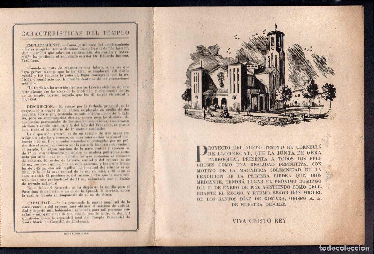Documentos antiguos: FOLLETO HISTORICO 1940, BENDICION 1&ordf; PIEDRA PARROQUIA SANTA M&ordf; DE CORNELLA DE LLOBREGAT. POSGUERRA