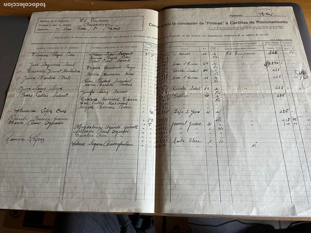 Documentos antiguos: censo para las cartillas de Racionamiento Reus Tarragona 1946