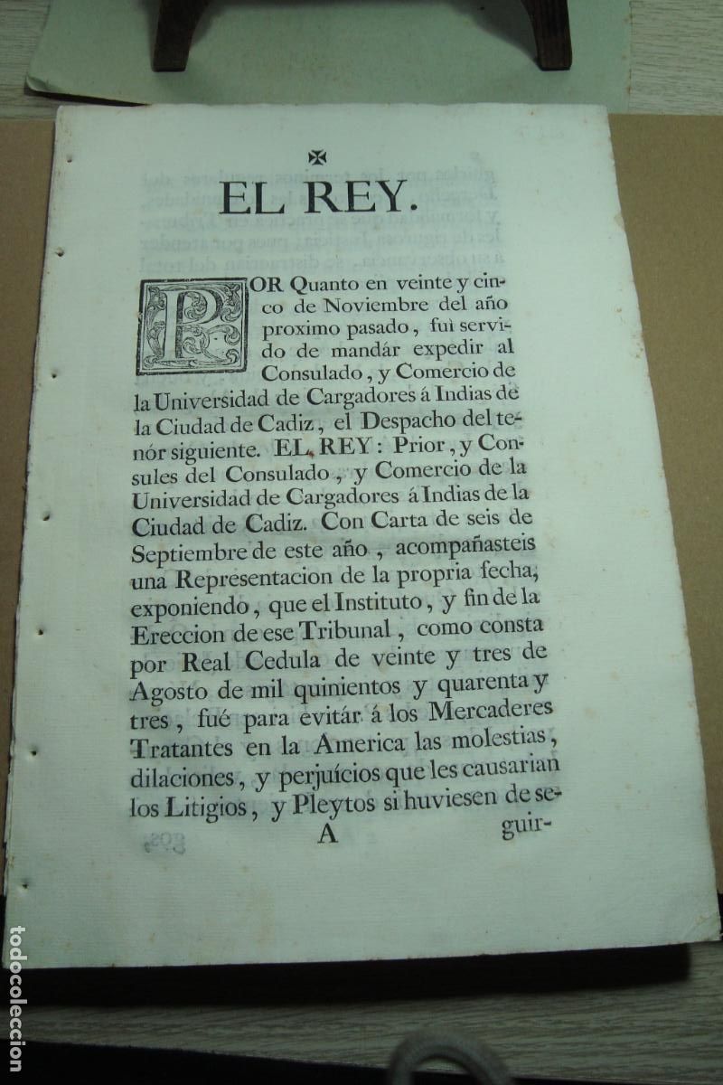 Documentos antiguos: ORDEN REAL PARA COMERCIANTES. AUDIENCIA CONTRATACION A LAS INDIAS. CARLOS VALENCIANO CADIZ 1769.