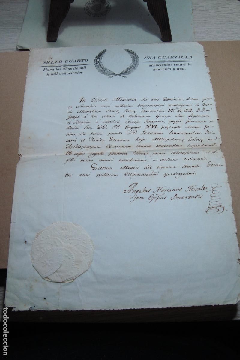 Documentos antiguos: ANTIGUO DOCUMENTO RELIGIOSO. JOAN ENMAMUEL YRISARRI PERALTA. MEXICO 1841. SELLO DE PLACA