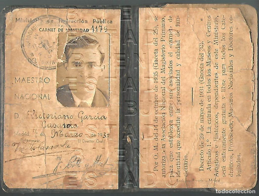 Documentos antiguos: 1933 REPUBLICA CARNET MAESTRO NACIONAL VICTORIANO GARCIA CASAROLA M47
