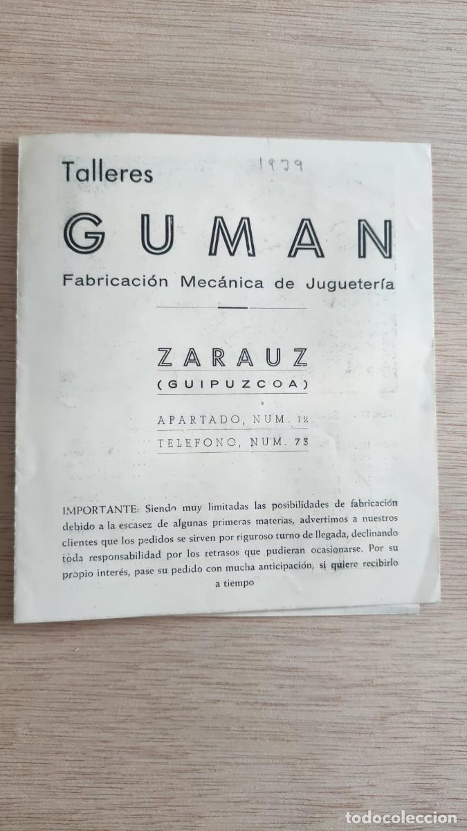 Documentos antiguos: ANTIGUO CATALOGO TARIFA FABRICACION MECANICA DE JUGUETERIA TALLERES GUMAN ZARAUZ
