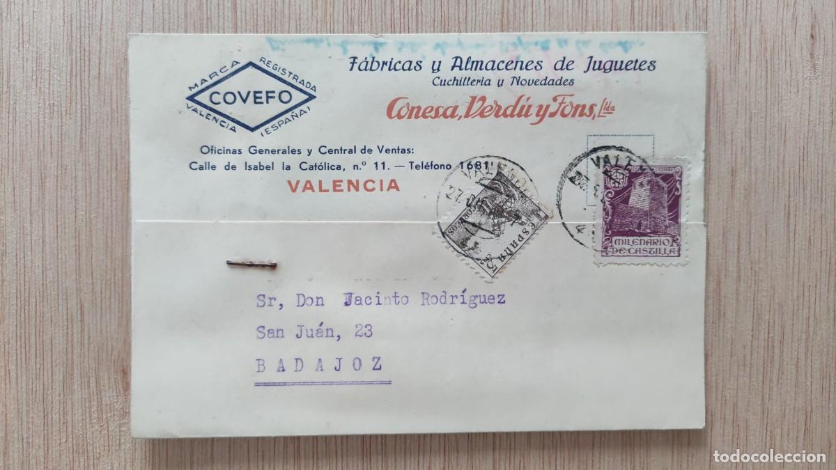 Documentos antiguos: ANTIGUA CARTA COMERCIAL FABRICAS Y ALMACENES DE JUGUETES CONESA VERDU Y FONS COFEVO VALENCIA