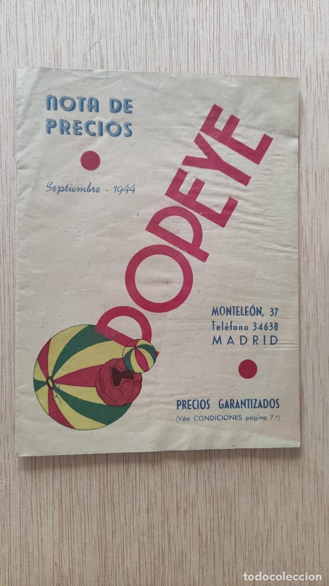 Documentos antiguos: ANTIGUA NOTA DE PRECIOS BALONES PELOTAS Y PELOTONES POPEYE MADRID