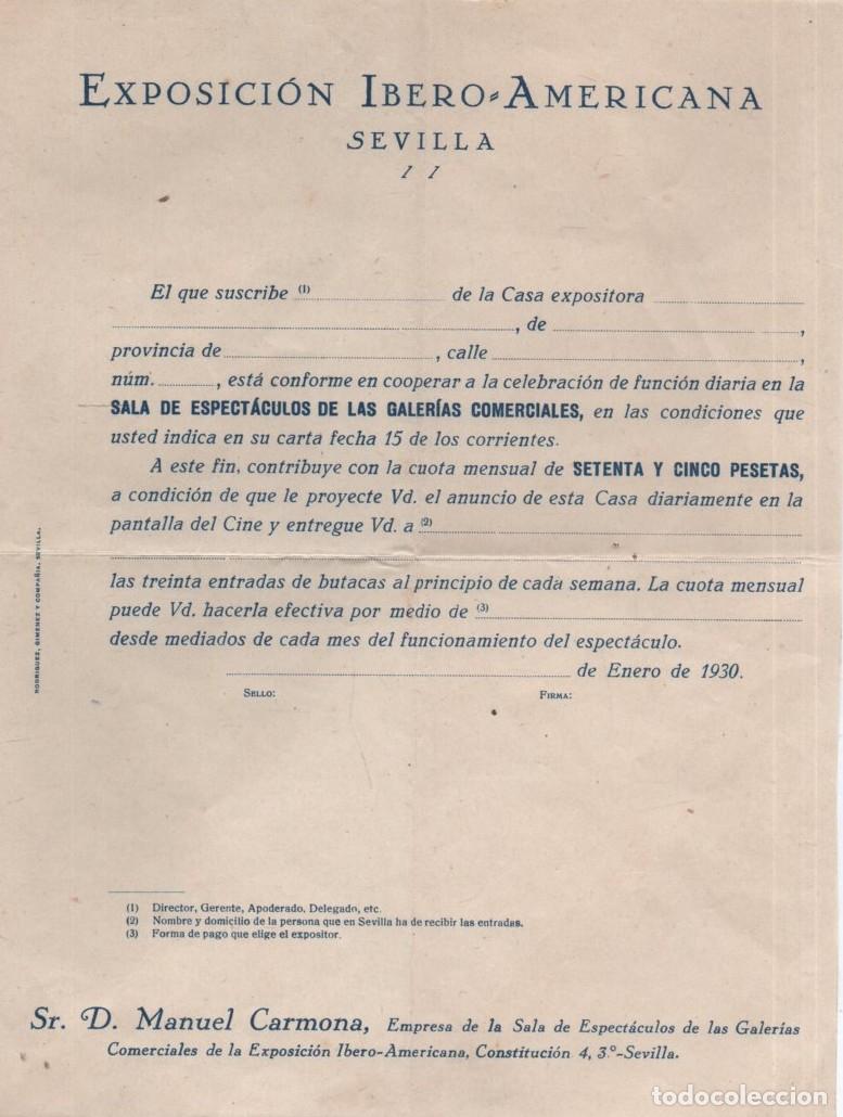 Documentos antiguos: CARTA EXPOSICI&Oacute;N IBERO AMERICANA SEVILLA 1929-30 DOCU-73