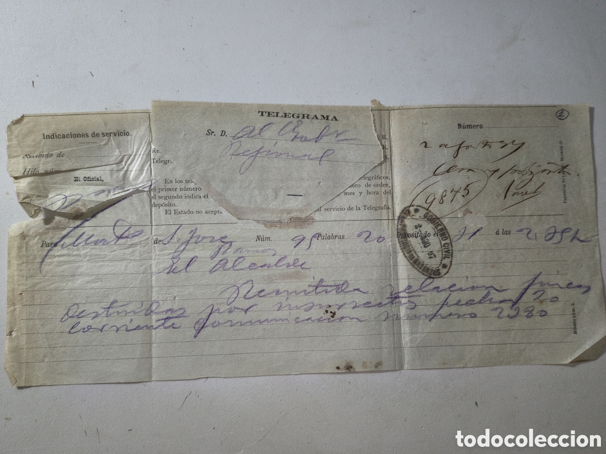 Documentos antiguos: Cuba espa&ntilde;ola, telegrama cuerpo telegr&aacute;fico ej&eacute;rcito espa&ntilde;ol,a&ntilde;o 1897.
