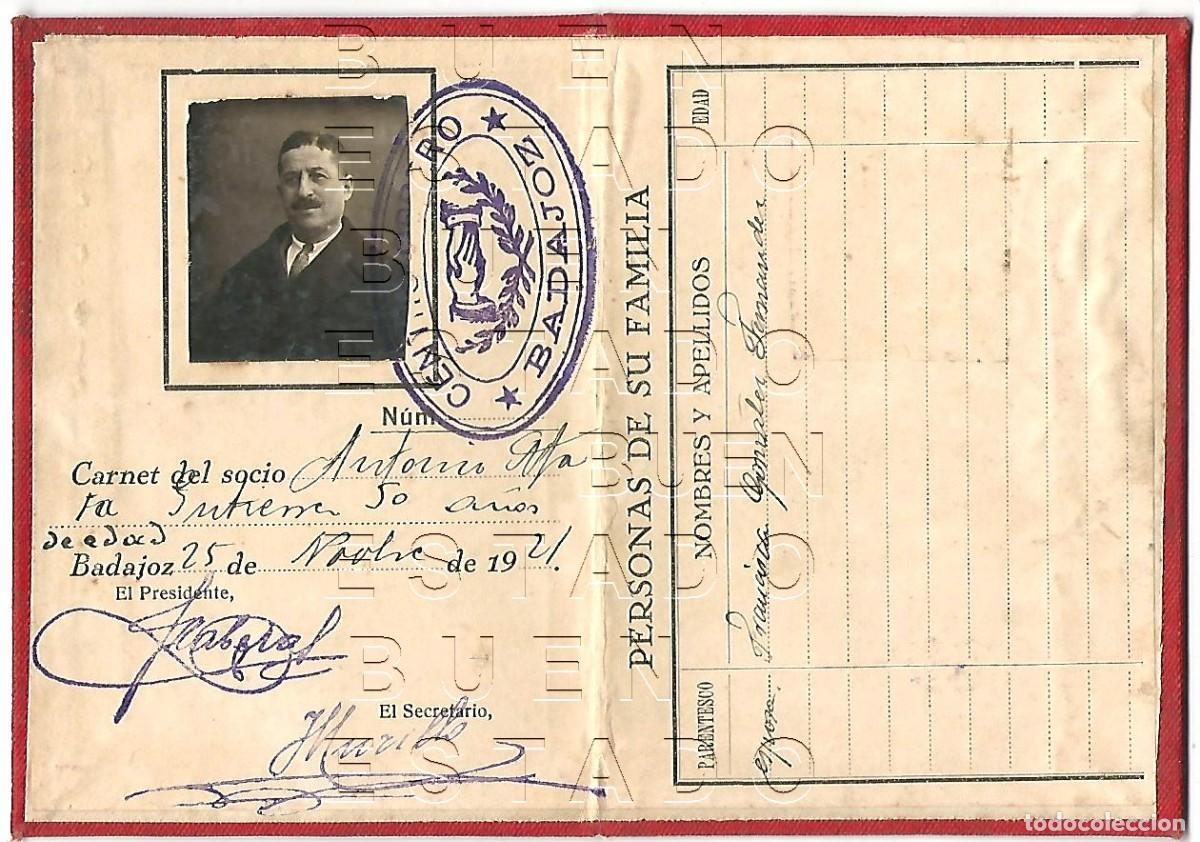 Documentos antiguos: BADAJOZ CARNET CENTRO OBRERO 1921 F98