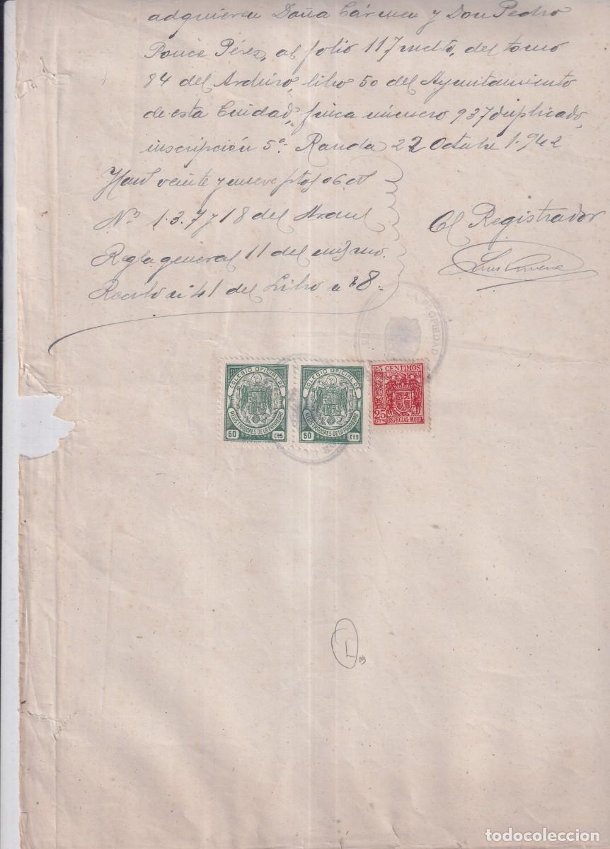 Documentos antiguos: Documento de registro con sellos del colegio oficial de registradores de la propiedad