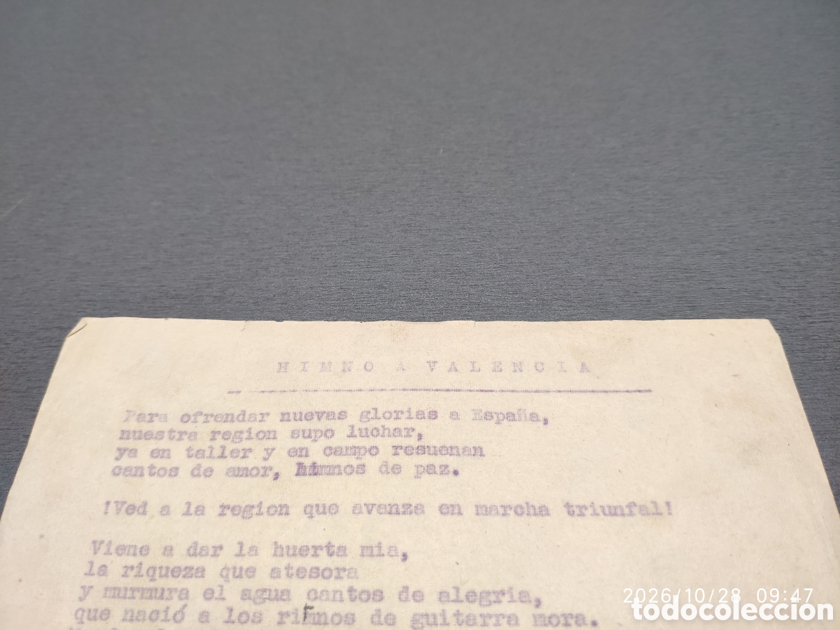 Documentos antiguos: Antiguo documeto panfleto himno a valencia - Foto 2