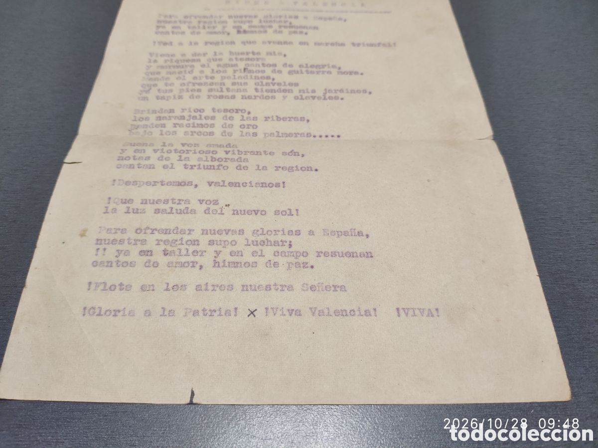 Documentos antiguos: Antiguo documeto panfleto himno a valencia - Foto 3