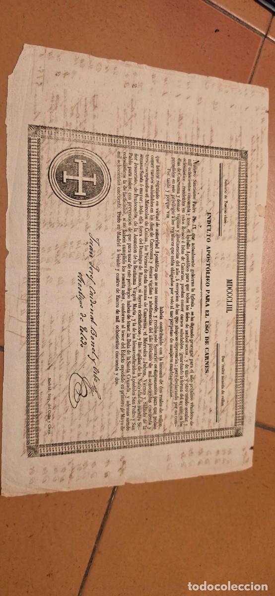 Documentos antiguos: Muy interesante bula papal sigloXIX para poder coner carne saludable en dias se&ntilde;alados