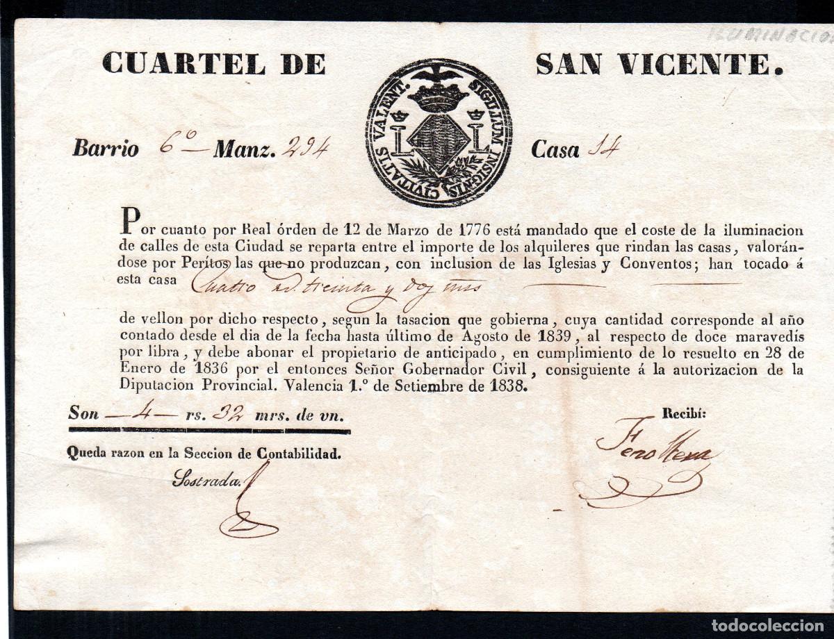 Documentos antiguos: 1855, 12 de julio. Valencia. Impreso sobre el impuesto para el alumbrado p&uacute;blico.