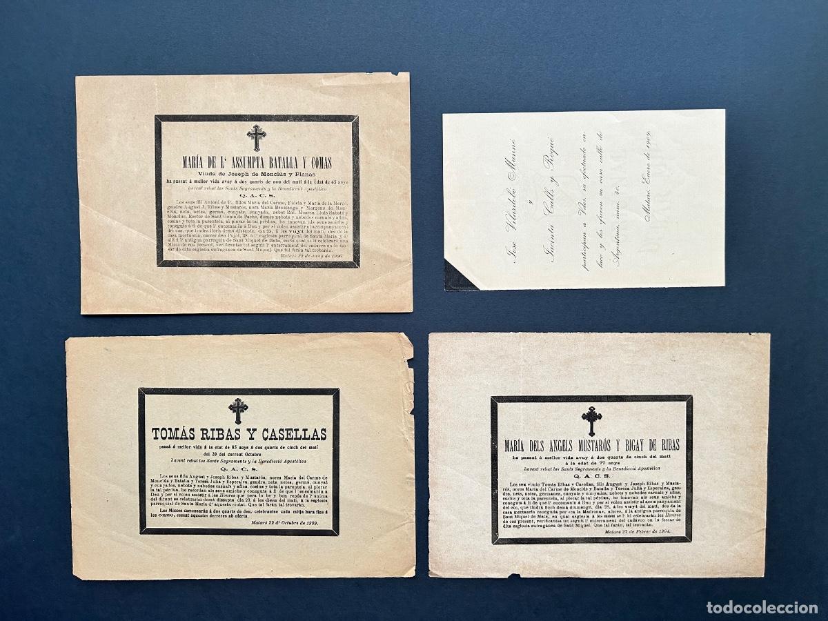 Documentos antiguos: Lote recordatorios antiguos Matar&oacute; &ndash; Esquelas y boda &ndash; A&ntilde;os 1904 1906 y 1909