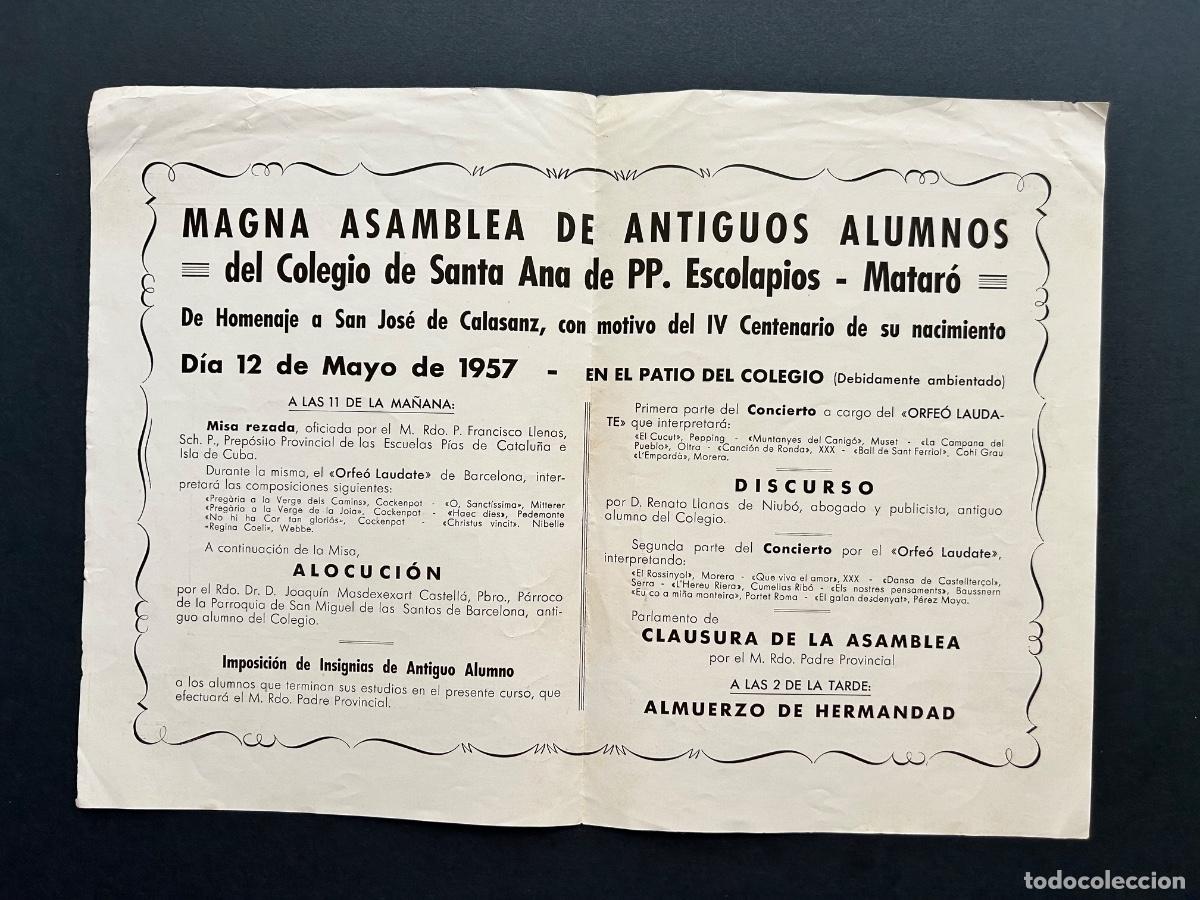 Documentos antiguos: Programa Centenario San Jos&eacute; de Calasanz &ndash; Matar&oacute; &ndash; 1957 - Foto 2