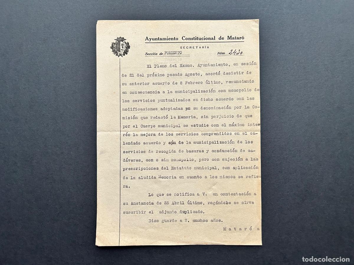 Documentos antiguos: Municipalizaci&oacute;n basura y conducci&oacute; de cad&aacute;veres &ndash; Matar&oacute; a&ntilde;o 1928