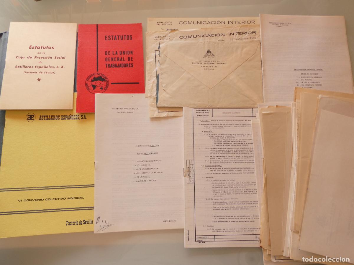 Documentos antiguos: LOTE DOCUMENTOS A&Ntilde;OS 50 60. ASTILLEROS ESPA&Ntilde;OLES SEVILLA. ESTATUTOS CONVENIOS COMUNICACIONES. 350GR