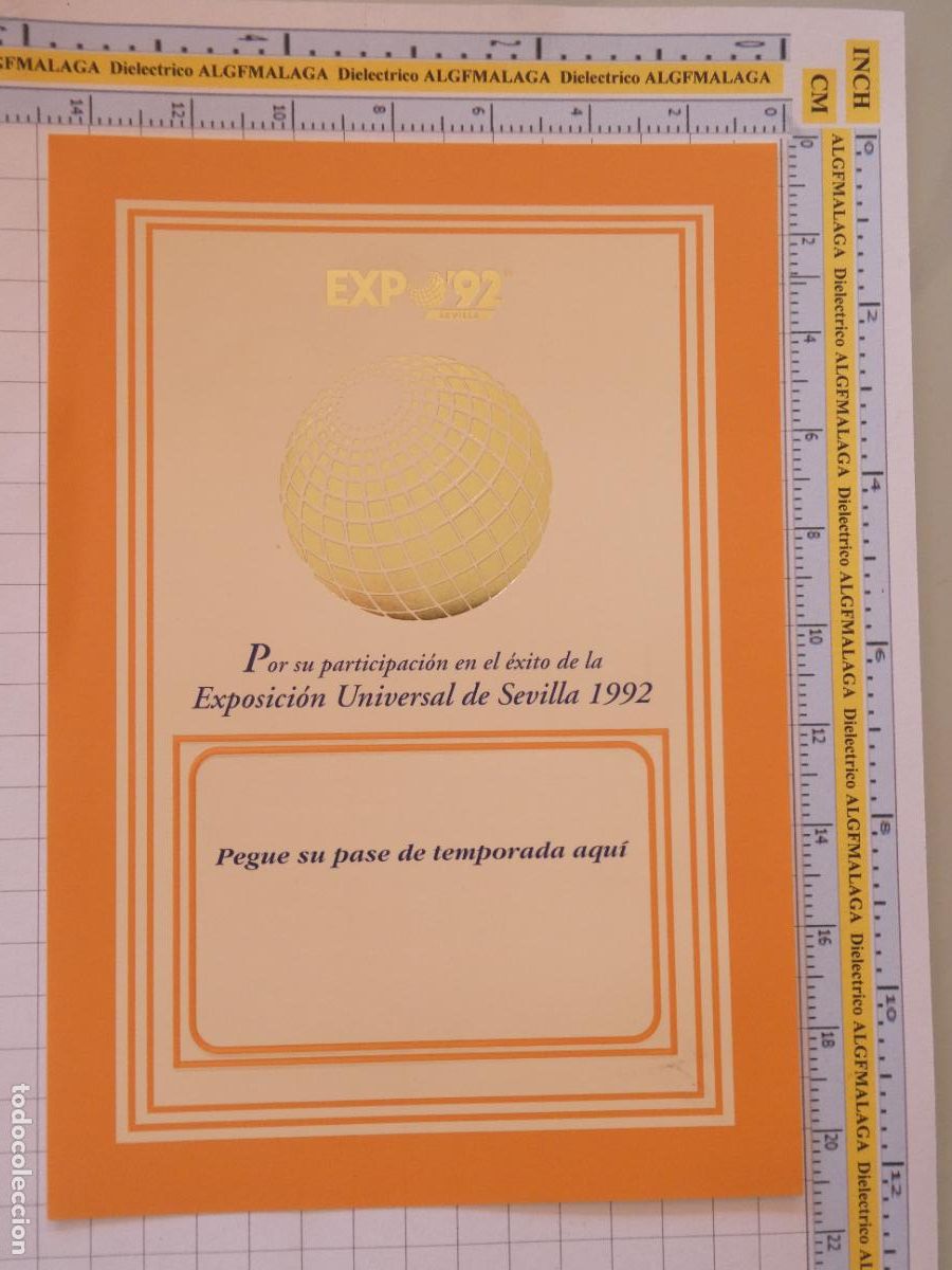 Documentos antiguos: DOCUMENTO DE LA EXPO 92 1992 SEVILLA. MARCO PARA PEGAR PASE DE TEMPORADA.