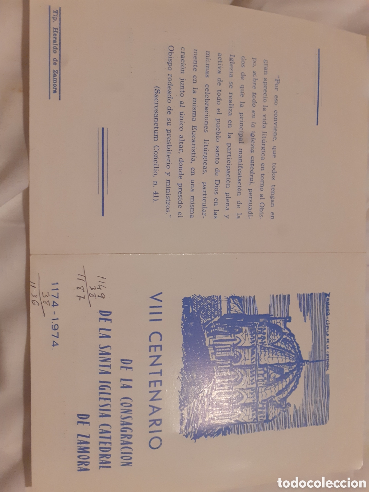 Documentos antiguos: DOCUMENTO CULTOS VIII CENTENARIO CONSAGRACION CATEDRAL DE ZAMORA. 1974