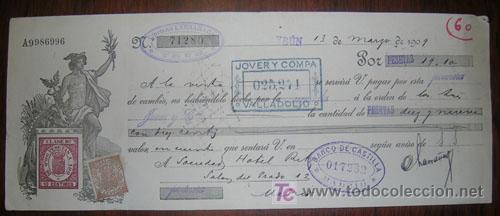 Documentos bancarios: LETRA DE CAMBIO  - A&Ntilde;O 1909  -  FECHADO EN IRUN - Foto 1