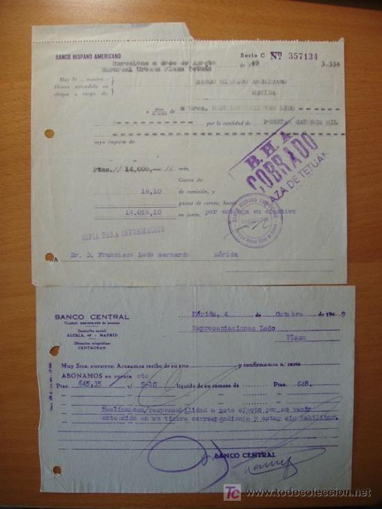 Documentos bancarios: BANCO HISPANO AMERICANO Y CENTRAL 1949 - Foto 1