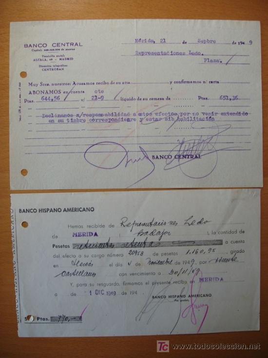 Documentos bancarios: BANCO CENTRAL Y HISPANO AMERICANO 1949 - Foto 1
