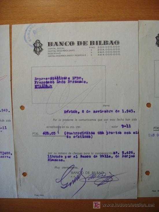 Documentos bancarios: BANCO DE BILBAO 1949 - Foto 2
