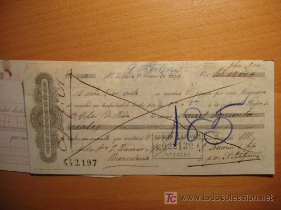 Documentos bancarios: Letra Vich Barcelona 1899 - Foto 3