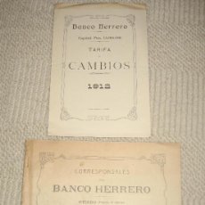 Documentos bancarios: BANCO HERRERO 1912. DOS IMPRESOS CON TARIFA DE CAMBIOS Y LISTADO DE CORRESPONSALES EN ASTURIAS. Lote 24007225