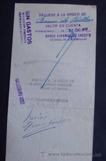 Documentos bancarios: LETRA DE CAMBIO ANIS TINOCO DE ALMENDRALEJO. 1956. ENVIO GRATIS&iexcl;&iexcl;&iexcl; - Foto 2