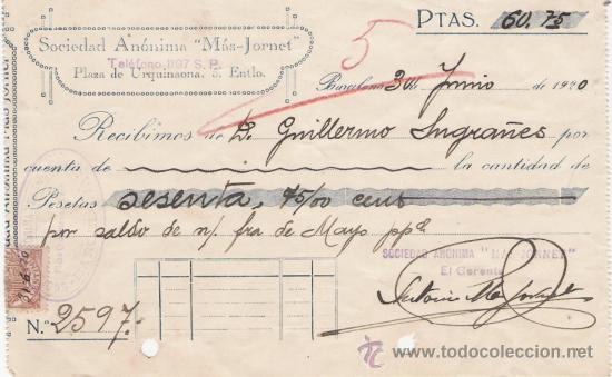 Documentos bancarios: RECIBO DE BARCELONA   DE 1920 - Foto 1