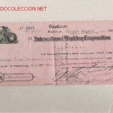 Documentos bancarios: PRECIOSO CHEQUE DE ASTURIAS (PRAVIA ) DEL COMERCIO CON FILIPINAS DE 1924 DE MANILA