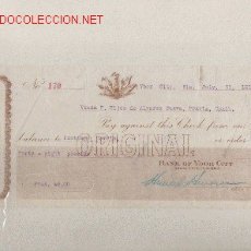Documentos bancarios: PRECIOSO CHEQUE DE ASTURIAS (PRAVIA ) DEL COMERCIO CON FLORIDA DE 1916 DE IBOR CITY. Lote 152359826