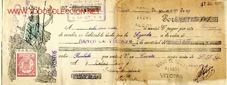 Documentos bancarios: LETRA DE CAMBIO DE VITORIA 1927 - Foto 1