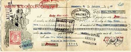 Documentos bancarios: LETRA DE CAMBIO DE SABADELL 1927 - Foto 1