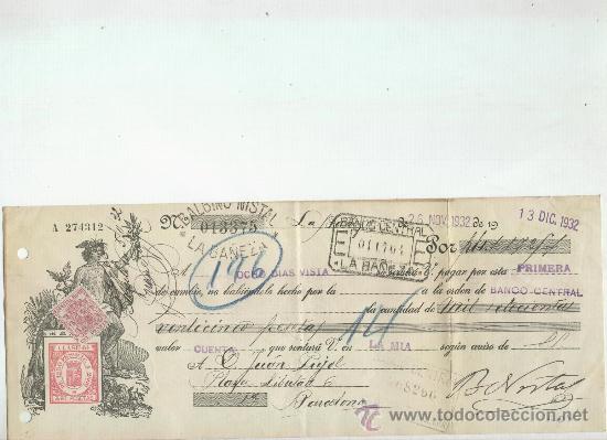 Documentos bancarios: LETRA. A&Ntilde;O 1932. LA BA&Ntilde;EZA. - Foto 1