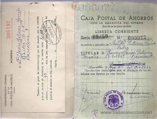 Documentos bancarios: CAJA POSTAL DE AHORROS    *LIBRETA CORRIENTE* - Foto 2
