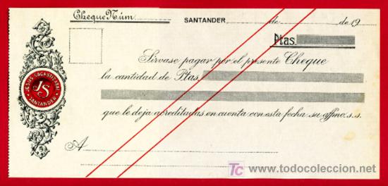 Documentos bancarios: CHEQUE JESUS SAGASTIZABAL , SANTANDER ,CANTABRIA , CH53 - Foto 1